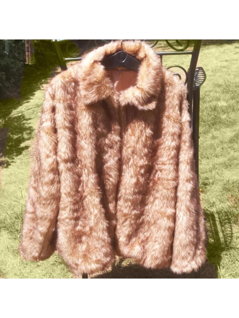 Women’s 5XL Brown Faux Fur Coat Plus Size Winter Jacket Long Plush